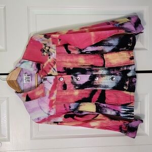 Parsley & Sage Multi-Colored Button Up Shirt SZ Med Shell Buttons Artsy Colorful